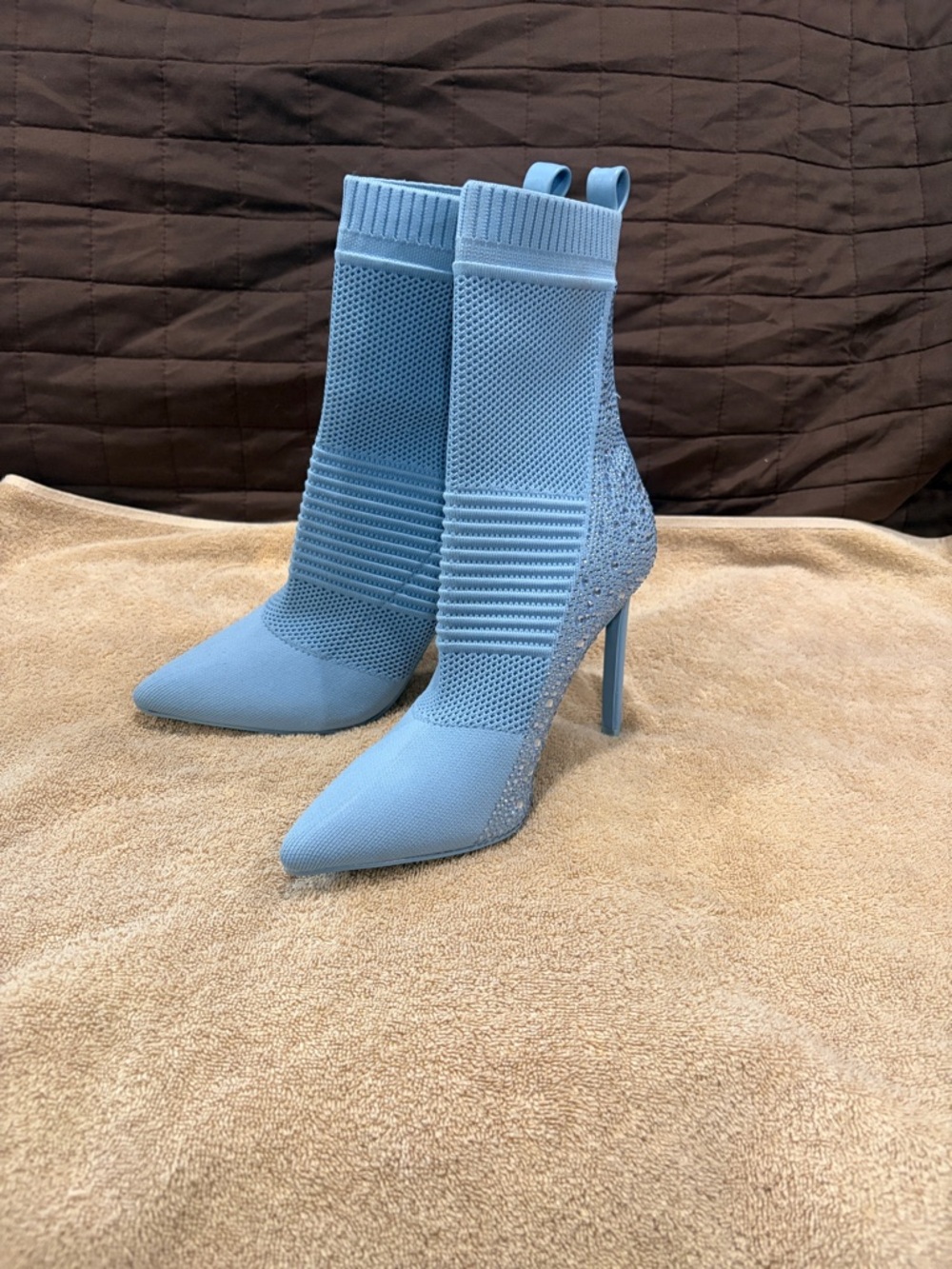 Steve Madden Sky Blue Knit Stiletto Sock Boot